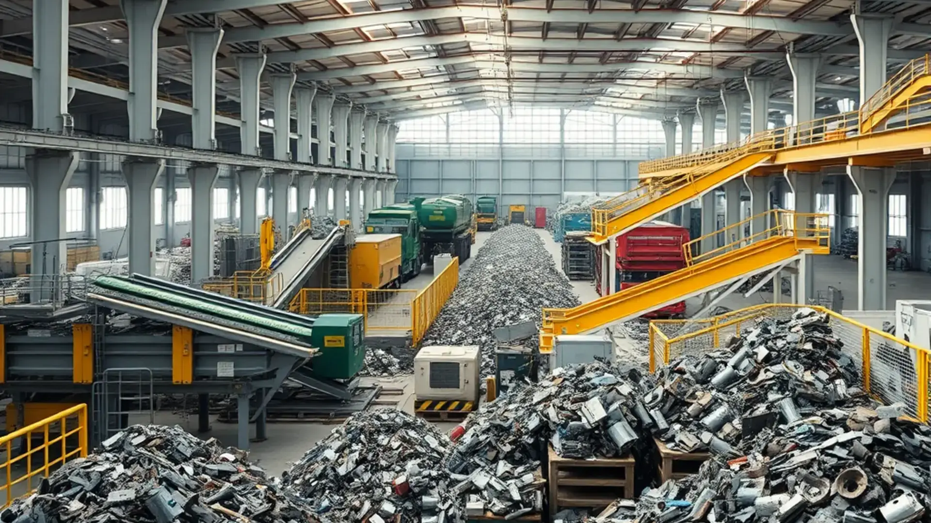 Modern recycling facility with sorted materials