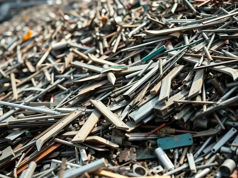 Sorted piles of scrap metal including copper and aluminum